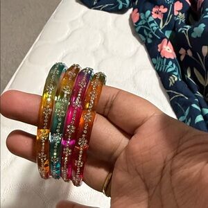 Colorful Crystal-Embedded Bangles Set